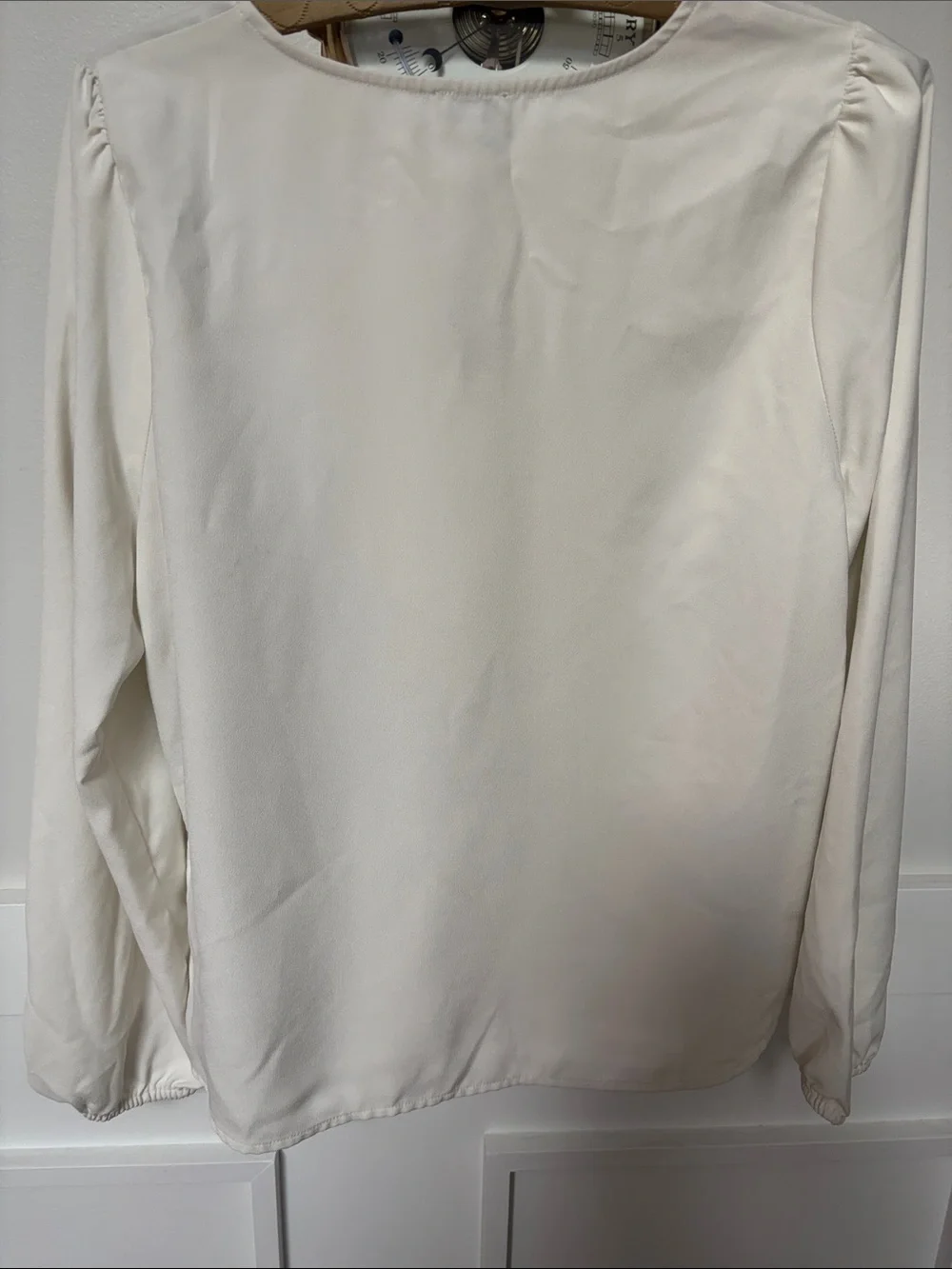 J. Crew Puff Sleeve Satin Back Crepe Top Women's Medium Keyhole Long Sleeve